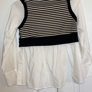 Striped Black and Gold Anthropologie Layered Twofer long sleeve Women's Top